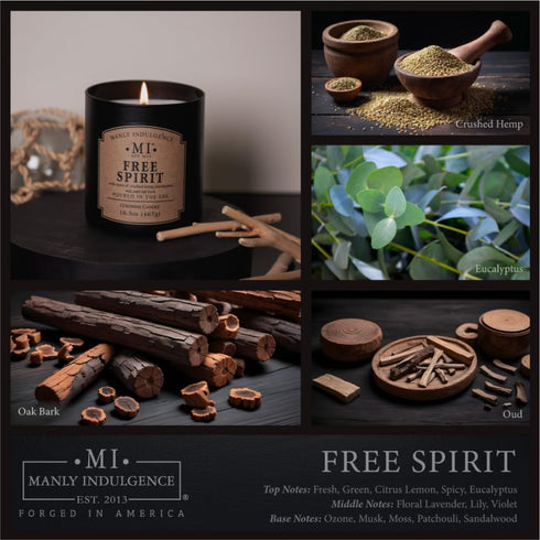 Manly Indulgence Free Spirit Scented Jar Candle, Cotton Wick, Premium Soy Blend White Wax, 60 hr Burn, 16.5 oz