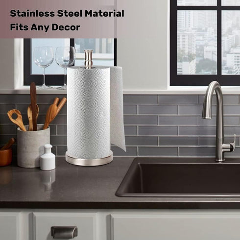 Free Standing Paper Towel Holder with Heavy Weighted Stainless Steel Base, Countertop (Brushed Nickel)