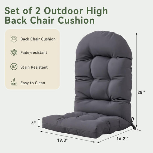 2-Pack, Aoxun Adirondack Chair Cushion, Indoor/Outdoor Rocking Chair Cushion with Ties, Thickened High Back Patio Chair