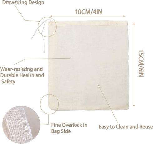 4 Pack (4INX6IN) Nut Milk Bag - Reusable Cheese Cloths for Straining, Cold Brew Coffee & Bone Broth Bags