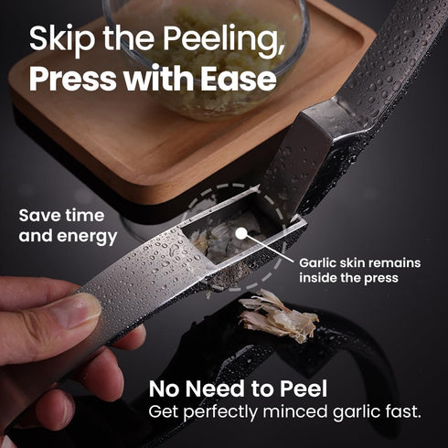No Peeling Required Garlic Press Stainless Steel with Detachable Handle for Coarse Mincing - Premium Garlic Mincer