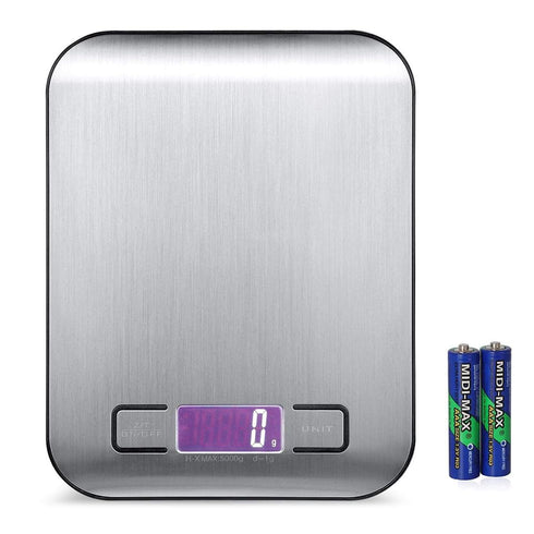 Digital Kitchen Scale, Food Scale for Meat and Baking, Up to 11 lb (1g-5KG), Silver Stainless Steel
