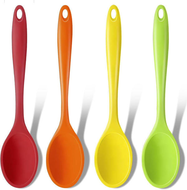 GEEKHOM 4 Pieces Silicone Spoons, Large Heat Resistant Kitchen Utensils, Non-stick Stirring Spoons for Cooking & Baking