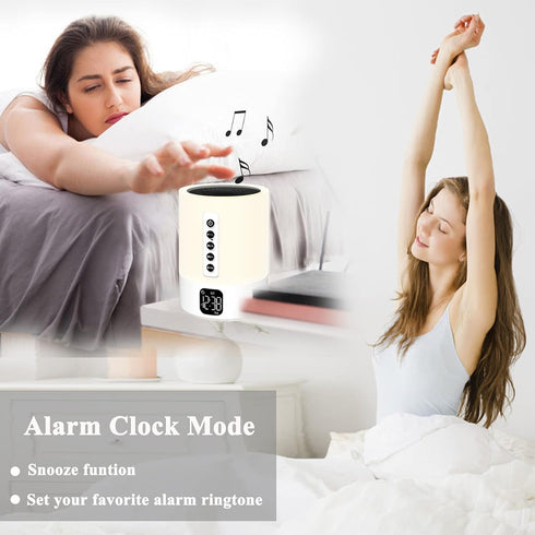 Biseoamz Alarm Clock Bluetooth Speaker, Night Light White Noise Machine Touch Bedside Lamp with Alarm Clock for Kids