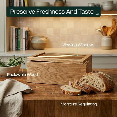 Cherim Counter Wooden Bread Box for Kitchen Keeps Bread Fresh Longer, Large Bread Storage Container with Acrylic Window