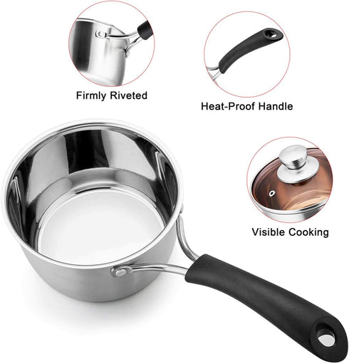 TeamFar 1qt Saucepan, Stainless Steel with Lid, Milk Pan Cookware, Non Toxic, Dishwasher Safe