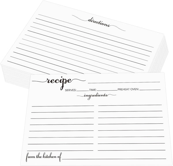 4x6 Recipe Cards Rustic White, From the Kitchen Of - 100 Pack Double-Sided Cooking Cardstock with Lines for Events