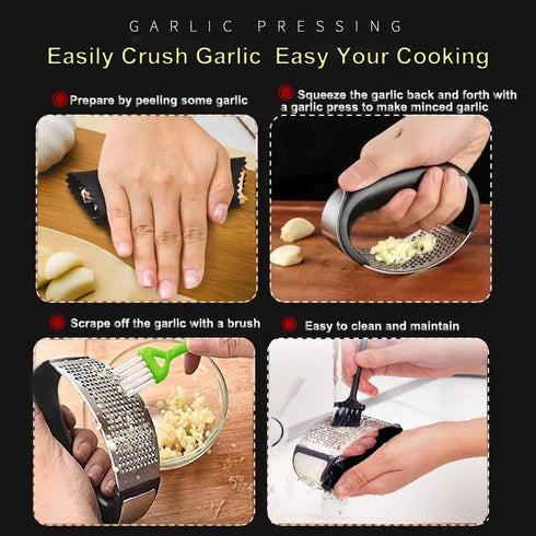 Dybepocih Set,3-in-1 Garlic Press Rocker,New Stainless Steel Garlic Mincer Garlic Crusher Garlic Crusher,Peeler