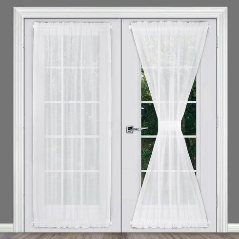 Rose Home Fashion Voile French Door Curtains | Set of 2 Panels, Sidelight Curtains, White, W40 x L72
