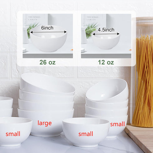 White Small Ceramic Bowls Set of 6, 12 OZ Ice Cream Bowls for Dessert, Rice, Jello, Microwave Safe