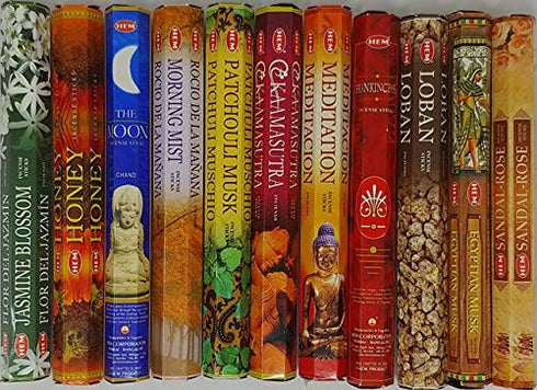 Hem Incense, 12 Box Best Variety Pack, 240 Sticks, 45+min Burn