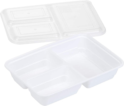 GoodCook Meal Prep Rectangle Three Compartment Set, 20-Piece, White, BPA-Free