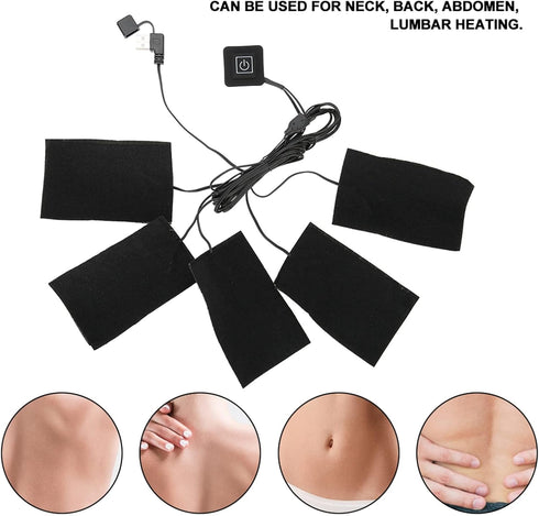 3 Gears USB Electric Heating Pads, Portable Waterproof Heater Pads with 5 Jacket Sheets for Winter Camping
