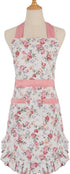 Lovely Cotton Apron for Women, Adjustable Neck Strap, 2 Pockets, 41.5” Long Ties, Cute Kitchen Cooking Apron - 30” x
