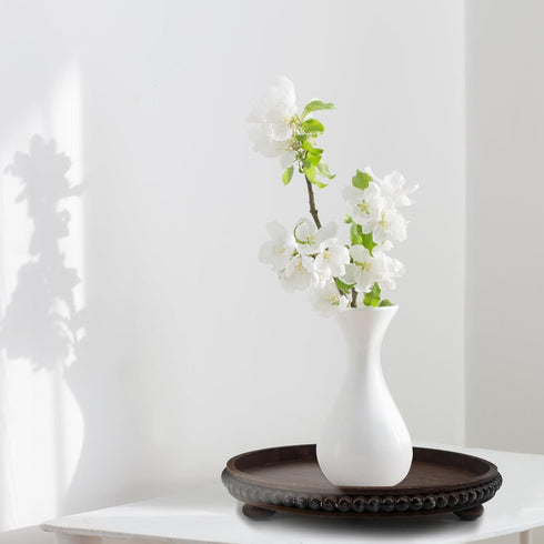 Hodeframe 12in Countertop Wooden Serving Tray: Brown Round Wood Butler Decorative Tray Candle Holder Trays Centerpiece