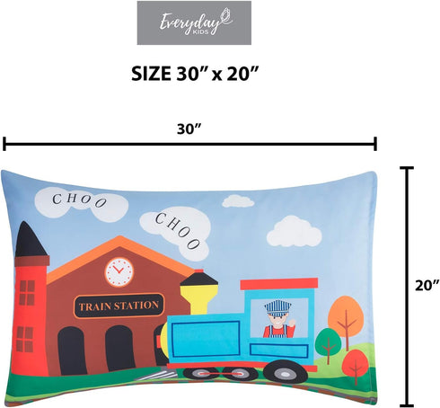 Everyday Kids 2-Pack Standard Size Pillowcases - 100% Soft Breathable Microfiber for 20 x 26” Pillows - Train