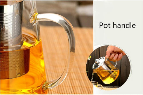 Glass Teapot with Stainless Steel Infuser & Lid, Borosilicate Glass Tea Kettle for Blooming & Loose Leaf Tea