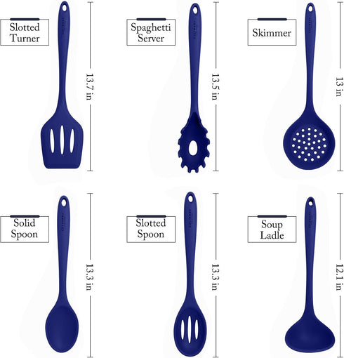 Culinary Couture Blue Silicone Kitchen Utensils Set of 6, Non-Stick Heat-Resistant with Steel Inner Core