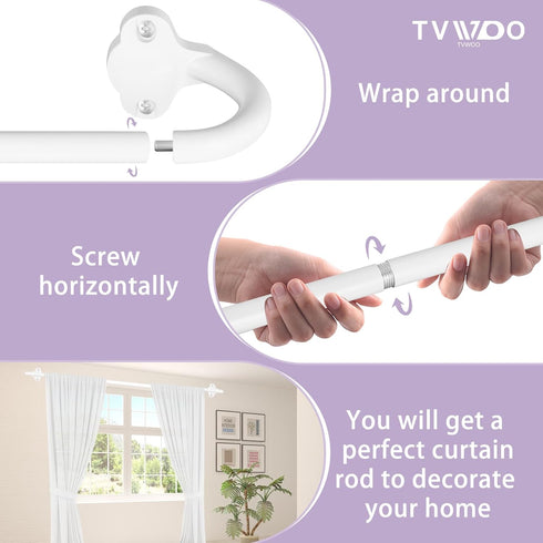 Wrap Around Curtain Rods - White Curtain Rods 28 to 60 Inch, 5/8 Inch Adjustable Blackout Curtain Rod, Aluminum Curtain