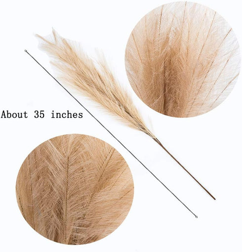 UiiziC Faux Pampas Grass Dried Fluffy 6pcs, 35" Ascendant Grass for Wedding Bouquets, Home Decor (Brown)