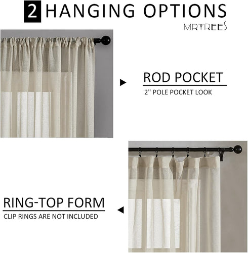 MRTREES Sheer Tier Curtains, Beige Kitchen 36 inches Long, 2 Panels, Light Filtering Cafe Curtains