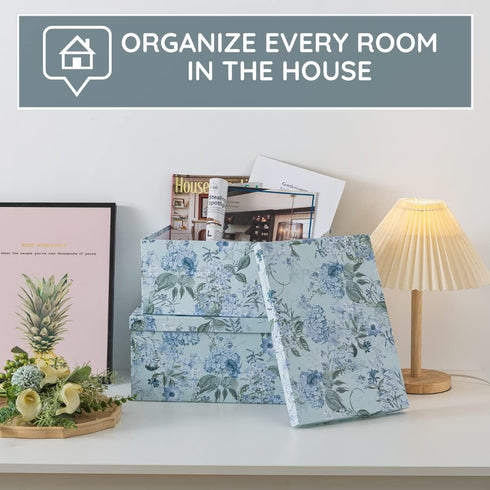 Soul & Lane Decorative Cardboard Storage Boxes - Springtime Joy Set of 3 Floral Nesting Boxes with Lids for Keepsakes