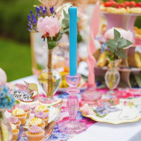 Talking Tables Boho Pink Glass Candlestick Holder, Height 16cm, One Size Glass Candle Holder