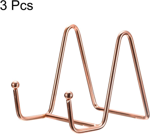 uxcell 3Pcs 3 Inch Iron Plate Stand for Display, Decorative Easel for Picture, Photo, Book, Rose Gold