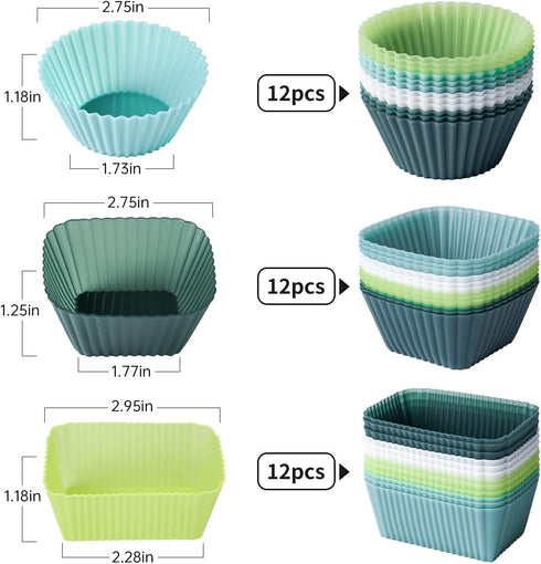 Silicone Cupcake Liners, 36 Pack Reusable Baking Muffin Cups, Nonstick Pastry Cake Molds, Bento Lunch Box Dividers