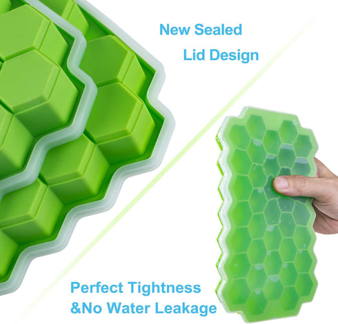 2 PCS AUSSUA Premium Ice Cube Trays, Silicone Molds with Sealing Lid, Reusable Hexagonal Ice Cube Molds