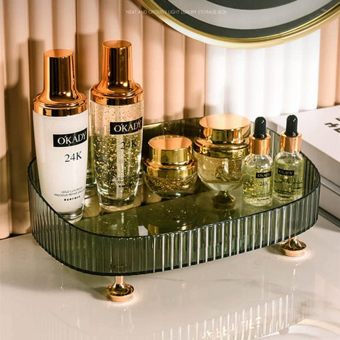 Makeup Perfume Organizer Tray, Vanity Cosmetic Skincare Countertop Organizer for Bathroom Dresser Table, Green