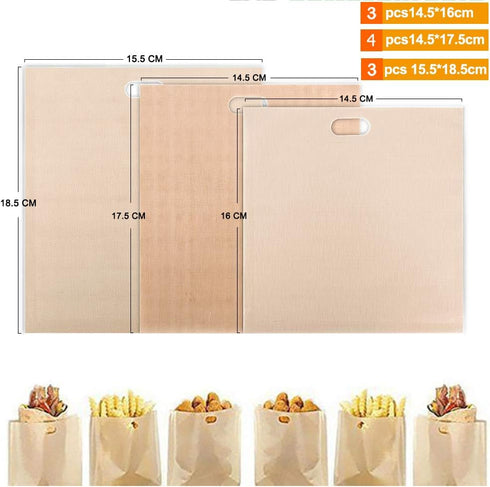 10 Toaster Bags - Reusable Non Stick Grilled Cheese Bags for Sandwiches, Chicken, Nuggets, Panini, and Garlic Toasts
