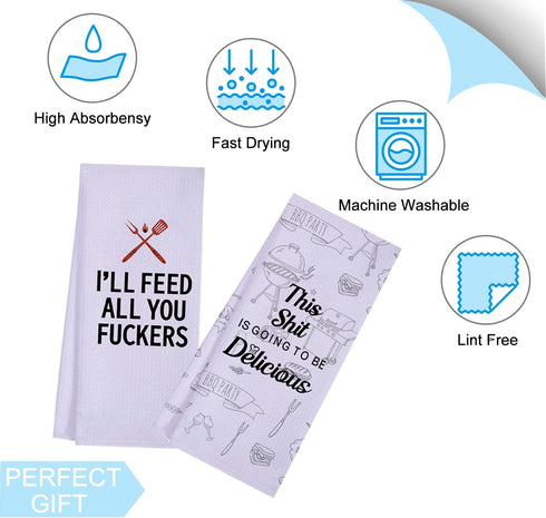 Funny Kitchen Towels for Men, Women, BBQ Grilling, Hilarious Gifts for Husband, Dad, Boyfriend, Chefs
