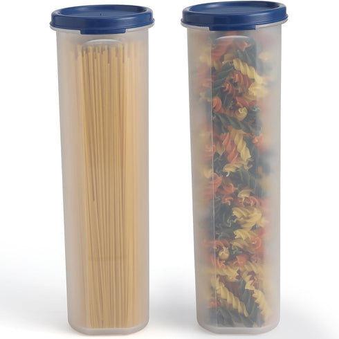 Tall Clear Spaghetti Pasta Container Storage with Lid, 2 Pack, Multi-Purpose Kitchen Pantry Organization, 37 oz