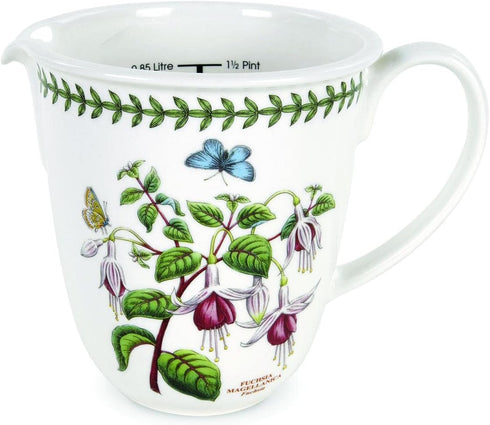 Portmeirion Botanic Garden 30oz Measuring Jug, Fuchsia Motif, Fine Porcelain, Dishwasher Safe, Kitchen Essential