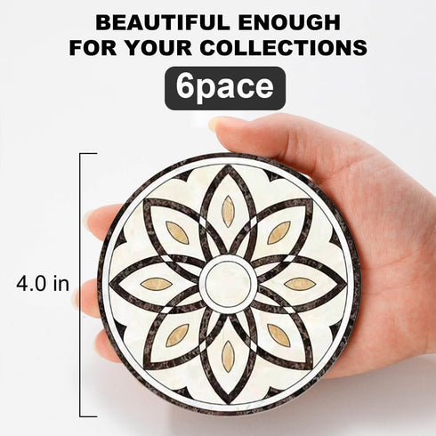 Set 6 4 inches Baalaka Drink Coasters of with Holder, Ceramic Absorbent Coaster for Drinks, Boho Coasters with Cork