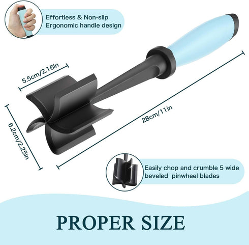 Meat Chopper, 5 Curve Blades Heat Resistant Tool for Ground Beef, Turkey, Nylon Hamburger Masher (Blue)