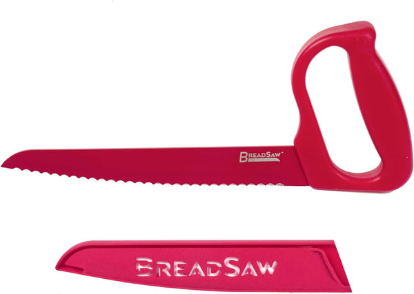 BreadSaw Ergonomic Bread Knife with Manual Hand Saw Style Handle, Red, 3CR13 Stainless