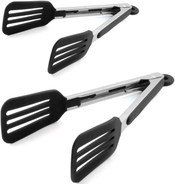 Cooking Tongs, 9 inches and 12 inches Stainless Steel Kitchen Silicone Serving Tong with Locking Handle