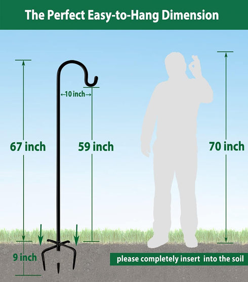 5 76 Inches 3/5 (1 Packs) Artibear Adjustable Outdoor Shepherd Hook Stand with Prong Base, Tall in Thick, Shiny Black