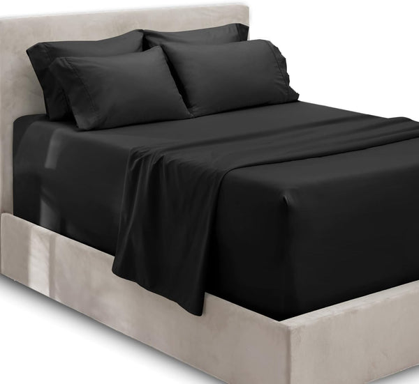 Hearth & Harbor California King Size Extra Deep Pocket Sheets - 6 Piece Set Fits 18-24 Inches Deep, Black