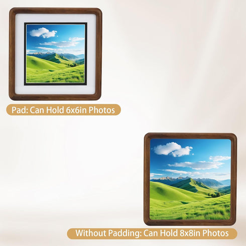WILTYAPF 88 6x6 8x8 Walnut Solid Wood Small Picture Frames With HD Glass, Square Frame With Mat For Picture or Picture
