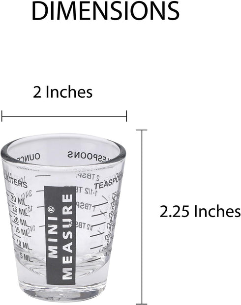 Kolder Mini Measure Heavy Glass, 20-Incremental Measurements, Multi-Purpose Liquid and Dry Measuring Shot Glass, Black