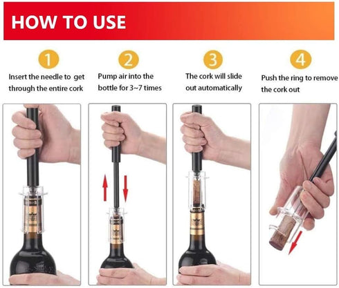Air Pressure Pump Bottle Opener with Foil Cutter, Aerator Pourer, Vacuum Stopper (4PCS), Efficient Corkscrew