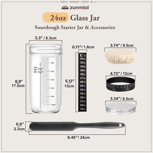 Sourdough Starter Jar, Sourdough Starter Kit with Date Marked Feeding Band, Thermometer, Cloth Cover & Metal Lid, Reusable Sourdough Bread Baking Supplies, Home Baking Supplies