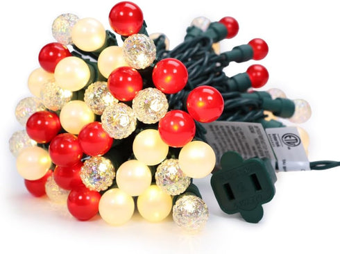 G15 70 19FT Red and White Christmas Lights Outdoor Pearlized Glass LED Mini Globe String Lights for Christmas Tree