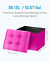 17 inch AmasSmile Storage Ottoman Foot Rest Stool, Velvet Footstool Bench, Hot Pink Short Ottomans Stool, Small Folding