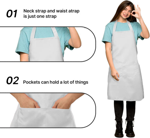 Syhood 18 Pack Adjustable Bib Aprons - White