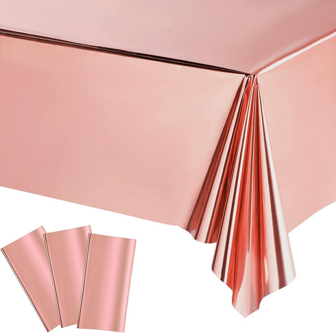 Tatuo 3 Pieces Foil Party Rectangular Table Covers, 54 x 108 Inch Shiny Plastic Waterproof Tablecloth for Wedding