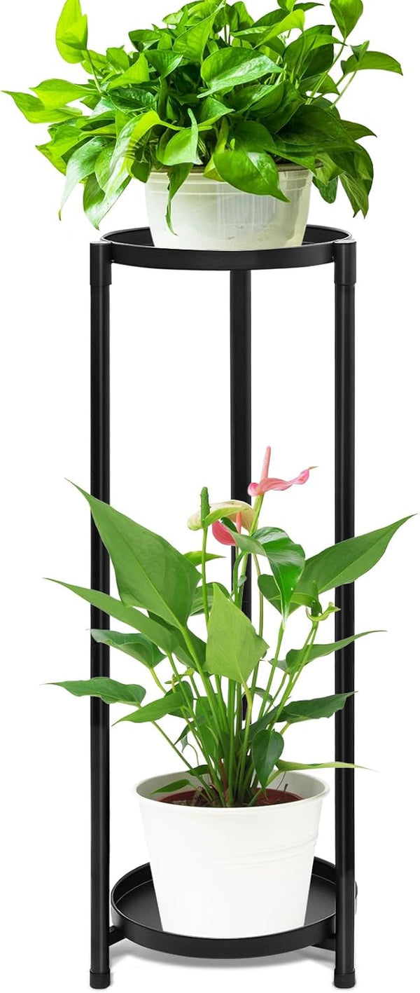 2 Tier Round Tall Metal Plant Stand indoor outdoor, Rustproof Round Planter